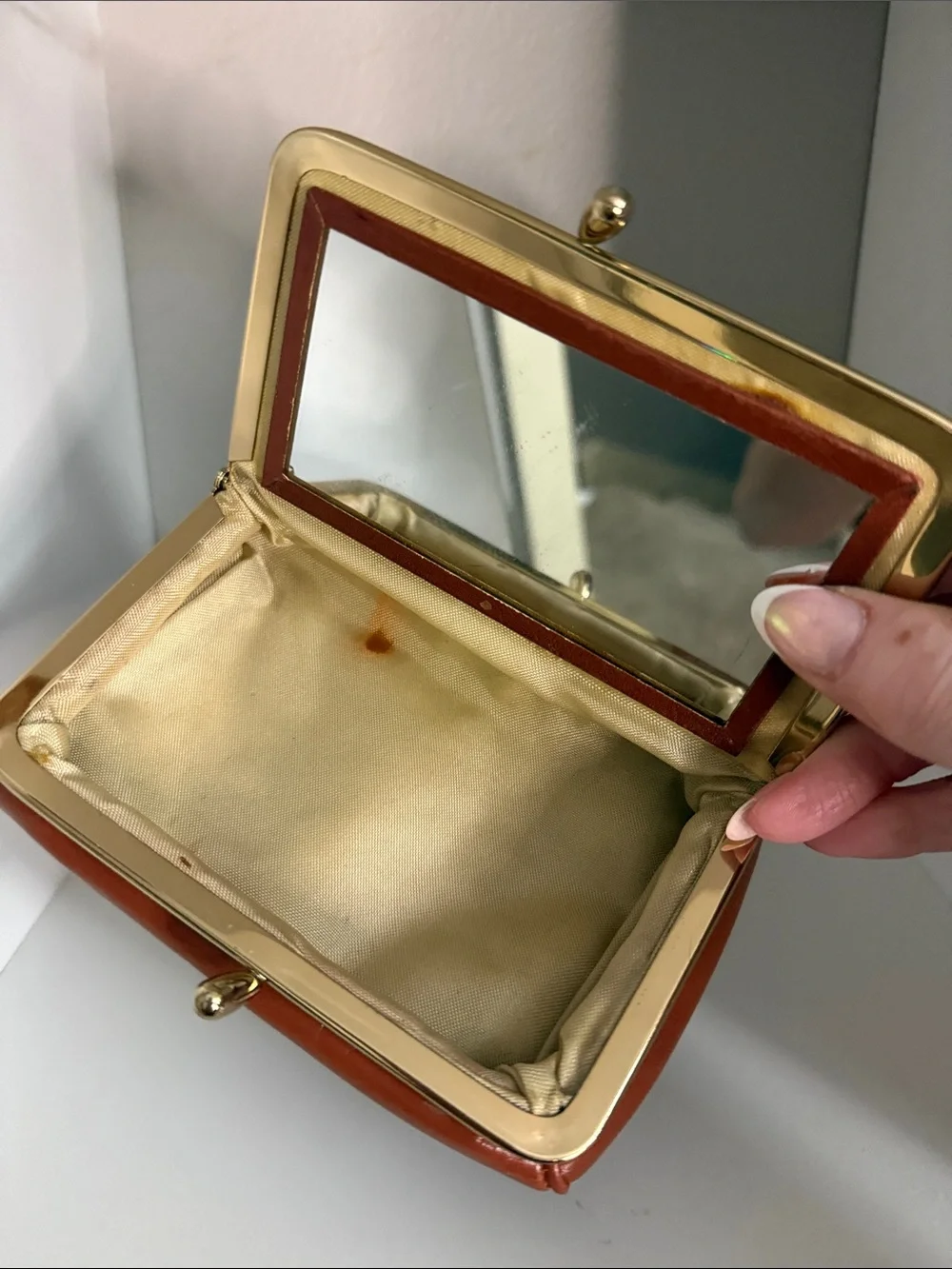 Classic Leather Clutch in Cognac with Gold Trim